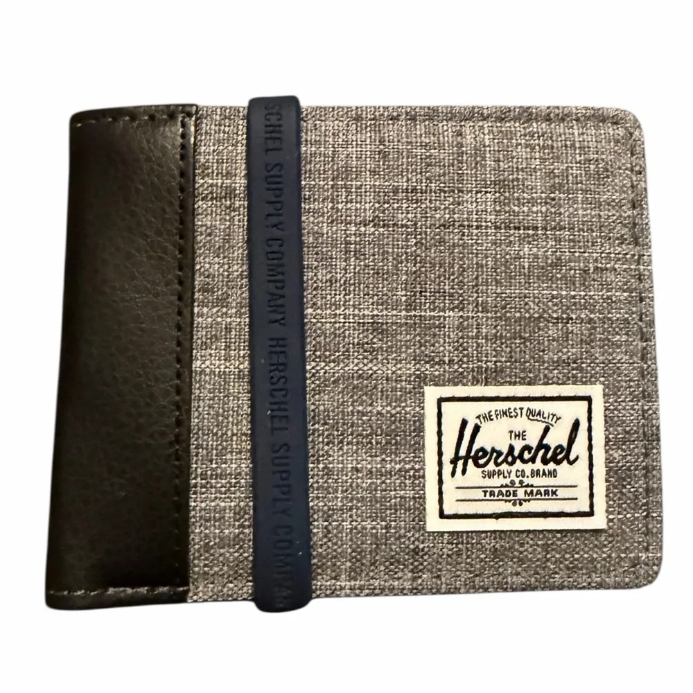 Herschel Supply Co Hank II RFID Bifold Wallet Gray Black Leather Canvas